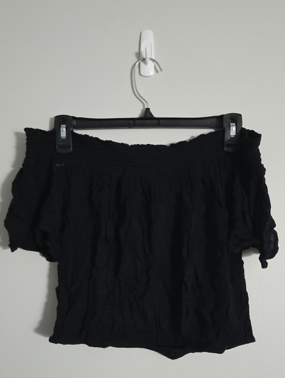 Arizona Jean Company Black Off-Shoulder Crop Top with Puff Sleeves